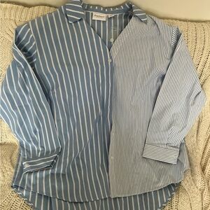 Elegant Blue Striped Button Down  Oversized Shirt
